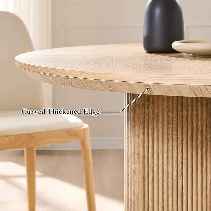 T4TREAM 47" Fluted Round Dining Table for Kitchen Living Room, Natural Oak | Mid Century Modern Kitchen Table,Seats 4-6,Thickened Edge and Sturdy Reeded Pedestal Base