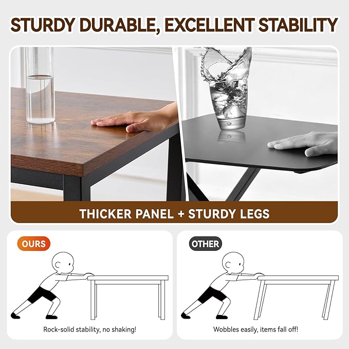 Computer Desk with Drawer, 47 Inch Home Office Work Desks, Modern Writing Study PC Desk Gaming Table for Small Place Bedroom, Thickened Tabletop and Stable Metal Frame Leg（Rustic Brown）