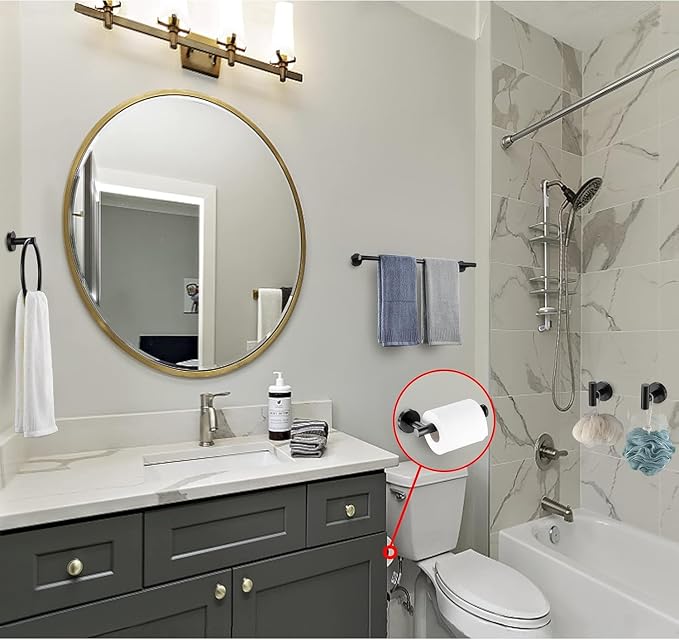5 Pieces Matte Black Bathroom Hardware Accessories Set, SUS304 Stainless Steel 24 Inch Bath Towel Bar Set, Round Bathroom Towel Holder Set, Towel Racks for Bathroom Wall Mounted