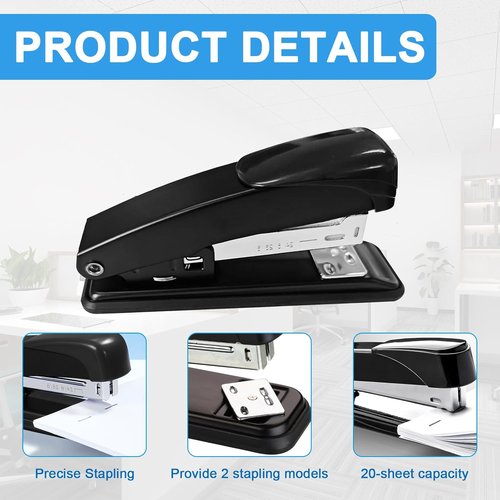 Metal Desktop Stapler Set by [Brand Name] - Heavy Duty 25 Sheet Capacity | 6000 Staples Included (Black)