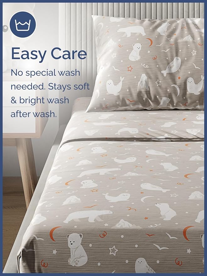 Kids Polar Bears Queen 4 Piece Sheet Set - Boys, Girls, Teens, Toddler - Easy Fit, Deep Pockets - Breathable, Hotel Quality Sheets - Machine Washable & Wrinkle Free - Cute, Cozy & Soft - CGK Linens