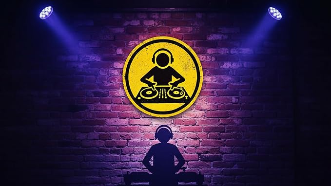 Vintage DJ Themed Iron Sign, 7.98x7.98 inches, Circular Wall Art, Multipurpose Home/Room/Restaurant/Bar/Café/Garage Decor, Wall Hanging, No Electricity Needed