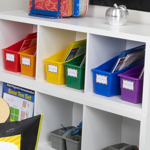 Really Good Stuff Rainbow Organizing Bins - Premium Plastic Book Holders with Labels | Vertical Storage, 12 Pack