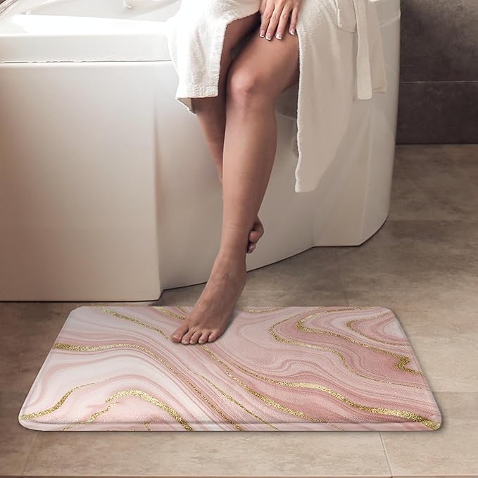 Britimes Bath Mat for Bathroom Marble Washable Floor Rug Carpets Floor Mat Bathroom Decorations 20x32 inches for Kitchen Indoor