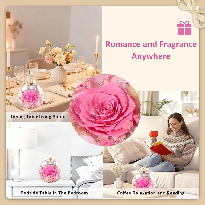 DEEMEI Gifts for Women Christmas Birthday Gifts for Women Preserved Real Rose in Glass Dome with Scented Fresh Flowers for Delivery Prime Eternal for Her Mom Grandma Wife Girlfriend Sister, Pink