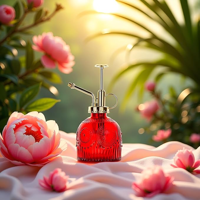 Glass Plant Mister Spray Bottle, 230ML Vintage Plant Spritzer, Succulent Watering Bottle Glass with Top Pump, Small Plants Sprayer Watering Can for Indoor Outdoor House(Red)