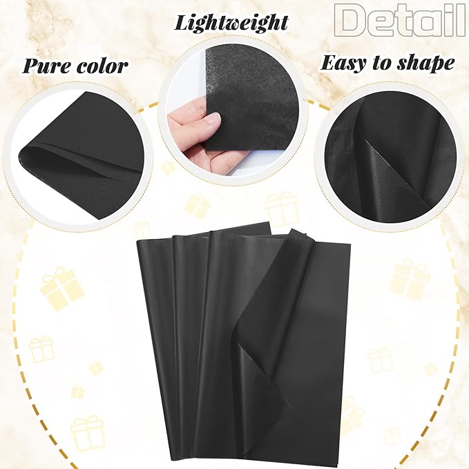 Qilery 500 Sheets Christmas Black Tissue Paper Bulk for Gift Bags 15 x 20 Inch Acid Free Packaging Wrapping Paper Sheets for Gothic Christmas Decor DIY Crafts, Birthday Party, Shipping Packing