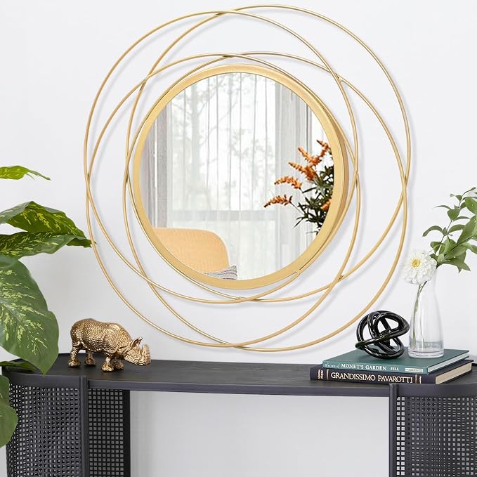 Gold Circle Mirror Wall Decorative Metal Wall Mirror, Art Small Round Wall Home Mirror, Decor Living Room Bedroom Bathroom Entryway 24" x 24"