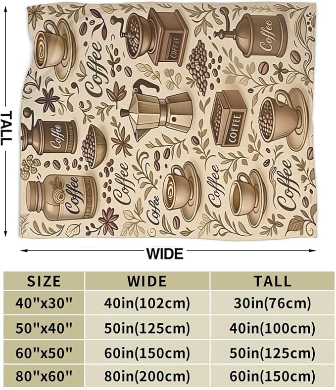 Coffee Blanket Cafe Throw Blanket Food Soft Cozy Fleece Fuzzy Stuffed Plush Flannel Gifts for Girls Women Boys Kids Adults 60"X80"
