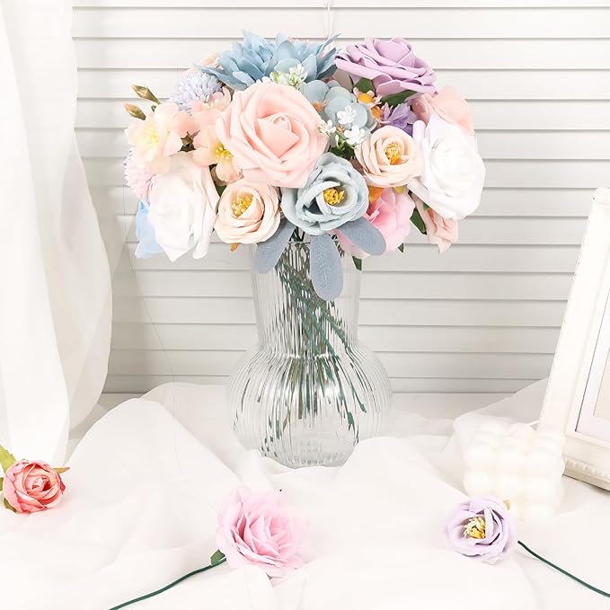 Artificial Flowers Combo Box Dusty Blue Pink Artificial Flowers for DIY Tables Centerpieces Baby Shower Bridal Shower Wedding Bouquet Party Decor