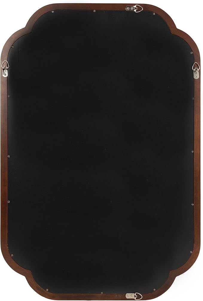 Kate and Laurel Glenby Traditional Scalloped Wall Mirror, 24 x 36, Walnut Brown, Wooden Farmhouse Bathroom Mirror with Rounded and Stepped Frame Profile
