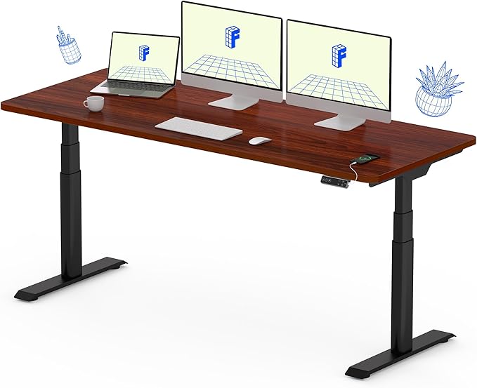FLEXISPOT E6 Pro Oval Leg Dual Motor 3 Stages Standing Desk 60x24 Inch Electric Height Adjustable Whole-Piece Board Electric Sit Stand Up Desk 150KG Load Capacity (Black Frame + Mahogany Desktop)