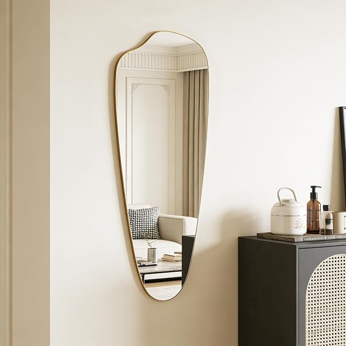 Irregular Wall Mirror Asymmetrical Mirror, Gold Mirror for Bathroom Living Room Entryway Bedroom, Decorative Modern Mirror, Tempered Glass, Shatterproof, Hangs Horizontally or Vertically (48" x 20")