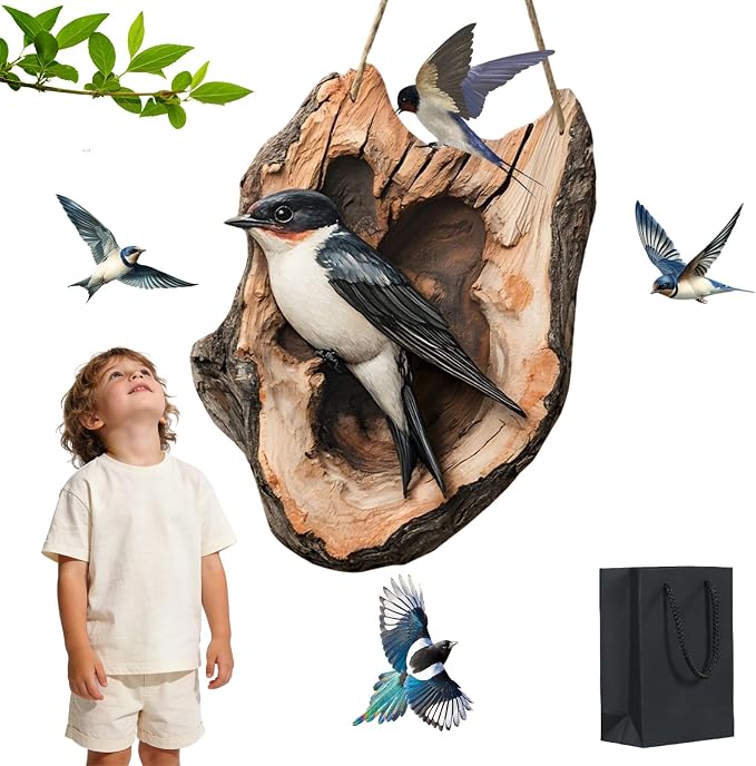 Cumuul Handmade Boxwood Bird Wall Hanging - Vintage 2D Bird Wooden Signage, Rustic Farmhouse Robin Bird Wall Decor, Wood Texture, Indoor Outdoor Garden Decoration (#4)