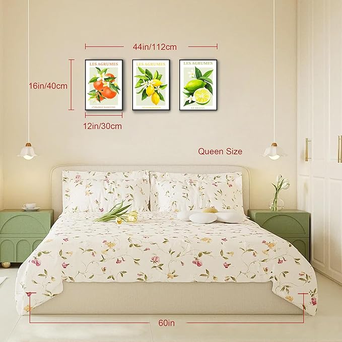 SERIMINO Fruit Botanical Wall Art for Kitchen, Lemon Prints Framed Canvas Wall Decor for Floral Dining Room Farmhouse, Watercolor Paintings Room Decor Aesthetic 3 Piece Set, 12"X16"