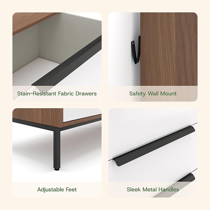 Lira Premium Fabric Dresser - Solid Wooden Frame, 8 Spacious Sag-Proof Drawers with Sleek Metal Handles - Premium & Durable Storage Solution for Your Home (Dark Brown)