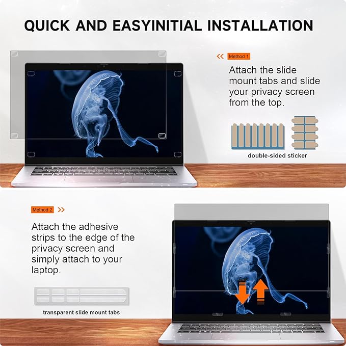 Mamol [2 Pack] 14 Inch Laptop Privacy Screen for Lenovo/HP Envy/Dell/Acer/Asus/Thinkpad, 16:9 Aspect Removable Anti Glare Blue Light Privacy Screen Filter, Laptop Security Shield 14 In