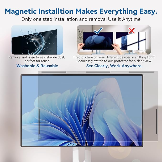 [2-Pack] Magnetic 23.8 Inch Computer Privacy Screen Protector for 16:9 Monitor, Removable 23.8in Private Filter for Anti Glare Block Blue Light, Screen Cover Shield Office Shade for Desktop TV Monitor