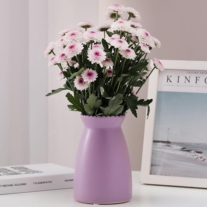 hjn Purpple Flower Vase – Minimalist Ceramic Vase, Decor Vases for Flowers/Centerpieces/Table/Office/Living Room/Bookshelf/Mantel-(Purple)