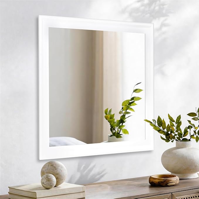 CULER White Wall Mirror for Bathroom,Rectangle 30 x 30 inch Hanging Vanity Mirrors for Living Room,Bedroom,Entryway