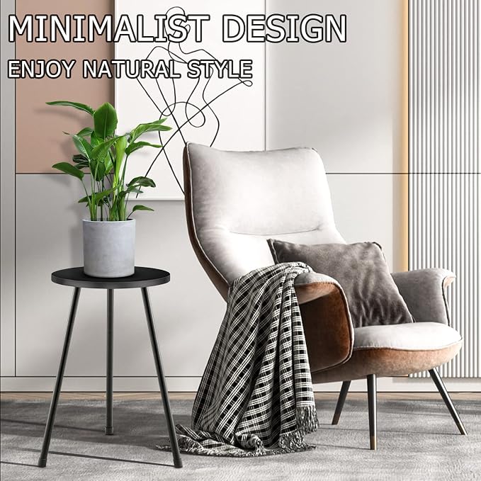 KINNARY Tall Plant Stand, Mid Century Wood Indoor Plant Stand Black Plant Table for Flower Pots, Metal Plant Holder, Modern Home Decor Small Round Side End Table (11.8"x20")