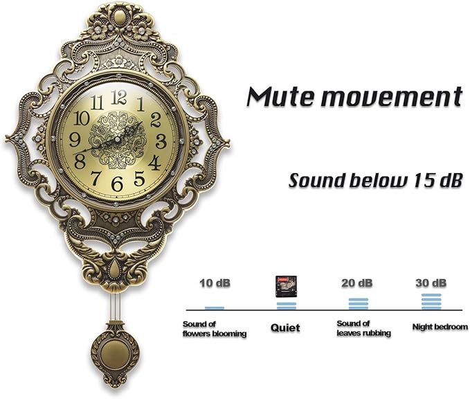 Aero Snail Bronze Pendulum Wall Clock, Handcrafted Hollow Metal Silent Wall Clock, Rhinestones Decoration Vintage Pendulum Clock, Decorative Hanging Clock for Living Room Bedroom Home, Office