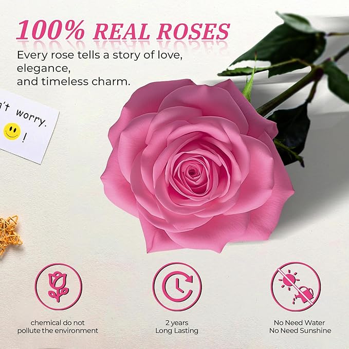 16 Pieces Forever Flower Heart Shape in a Box Preserved Blue Roses for Delivery Grade A Quality 100% Real Immortal Flowers Eternal Birthday for Her Mom Women Wife Girlfriends (Pink)