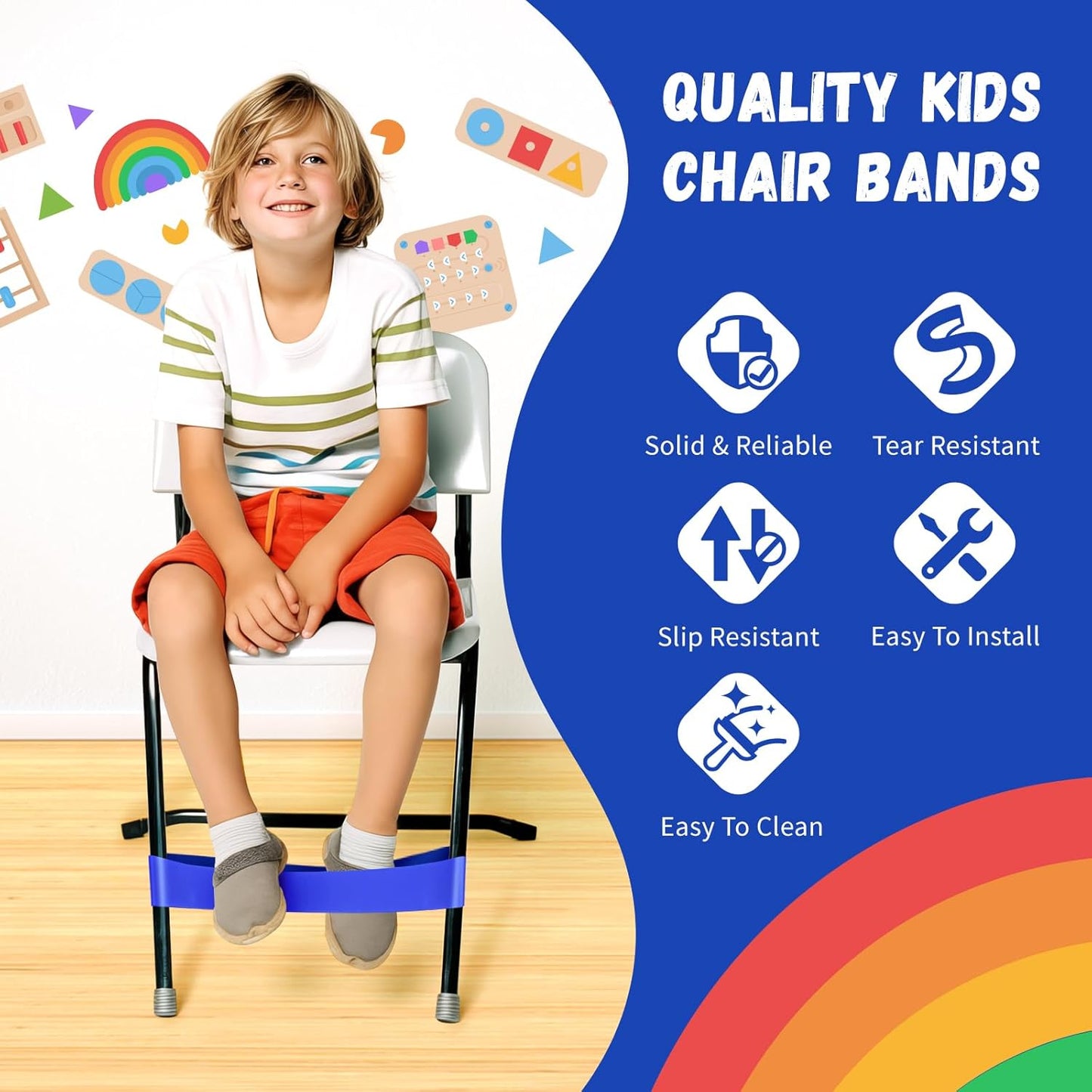 Skiennix Chair Bands for Kids - Enhance Focus & Reduce Restlessness | 25 Pack, Blue for Classroom & Home