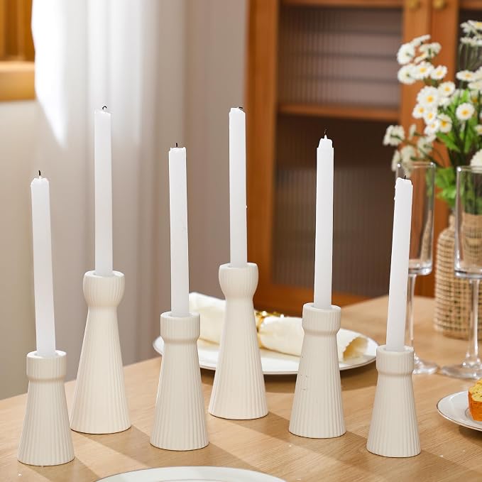 Mumufy 6 Pcs White Taper Candle Holders for Candlesticks Ceramic Candle Stick Modern Decorative Candlestick Stand for Wedding Table Centerpiece Dinner Desktop Decoration Housewarming Gift