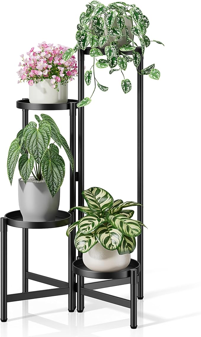 Tiered Plant Stand Indoor for Multiple Large Planter, 4 Tier Metal Corner Plant Stands Outdoor, Heavy Duty Planter Pot Holder Flower Stand, Floding Tall Display Racks for Patio Balcony Porch