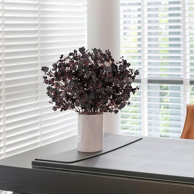 Babys Breath Artificial Flowers, 8 Bundles Real Touch Black Fake Flowers Silk Flowers Bulk for Vase Home Office Wedding Indoor Outdoor Centerpiece Table Party Halloween Decorations
