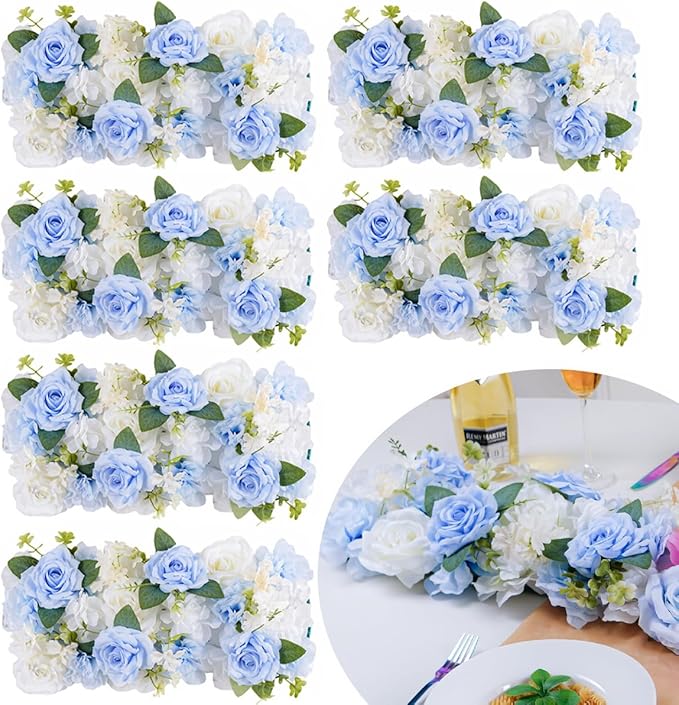 Flower Centerpieces for Tables - 6 Pack Wedding Arch Artificial Flowers Blue Arrangements Center Piece for Reception, Living Room, Kitchen, Dining Table Runner Decorations(20.5 * 9.4''/52 * 24cm)