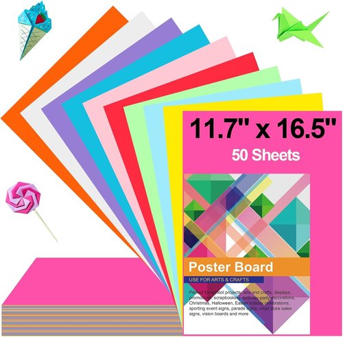 ROOKEA Poster Board - Colorful 11.7x16.5 Inch Bulk Pack for Vision Boards & Craft Projects
