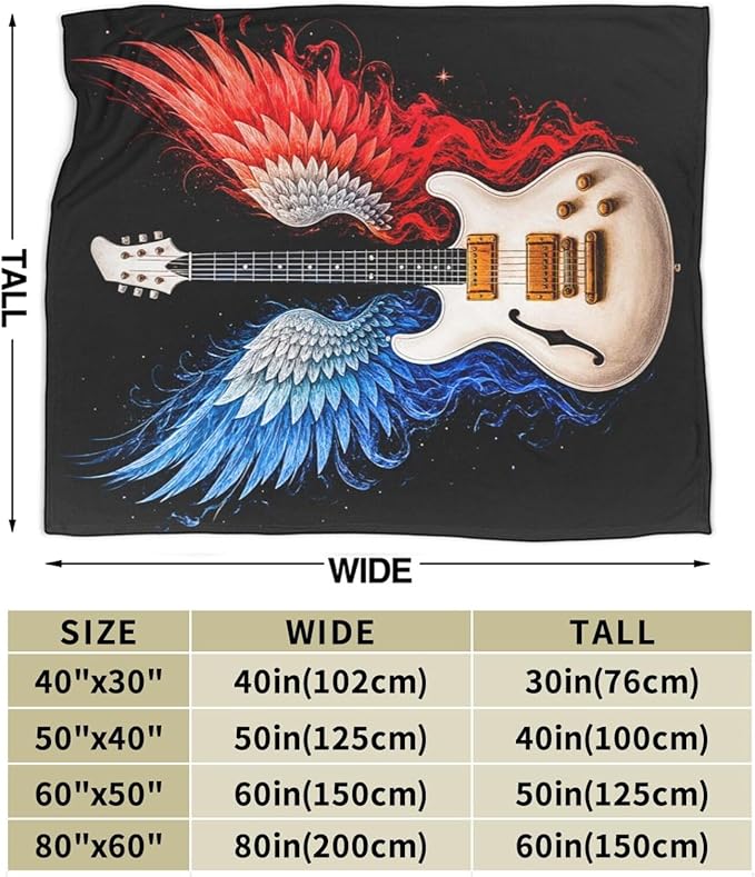 Guitar Blanket Music Throw Blanket Musical Instrument Soft Cozy Fleece Fuzzy Stuffed Plush Flannel Gifts for Girls Women Boys Kids Adults 40''x50''