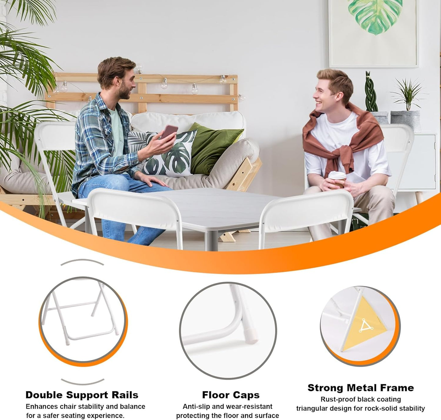 White Folding Chairs - 10 Pack Portable Stackable Design | Durable Indoor/Outdoor Use, 400lbs Capacity