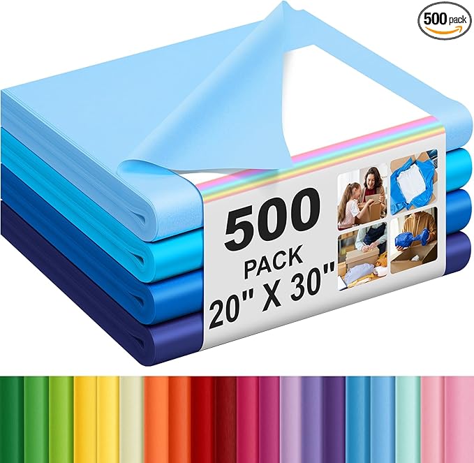 Qilery 500 Sheets Blue Tissue Paper Bulk for Gift Bags 20 x 30 Inch Acid Free Wrapping Paper Sheets for Winter Hanukkah Decoration DIY Crafts, Packing Supplies for Moving, Wedding Party, DIY Flowers