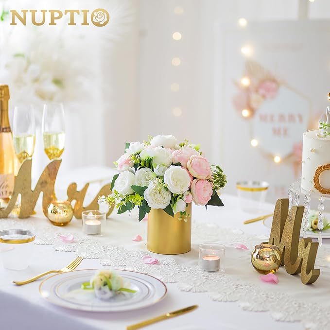 NUPTIO Gold Vases for Centerpieces Wedding: 6 Pcs 5.1 inch Tall Metal Flower Vase Flowers Stand Wedding Centerpieces for Tables Centerpiece Table Decorations