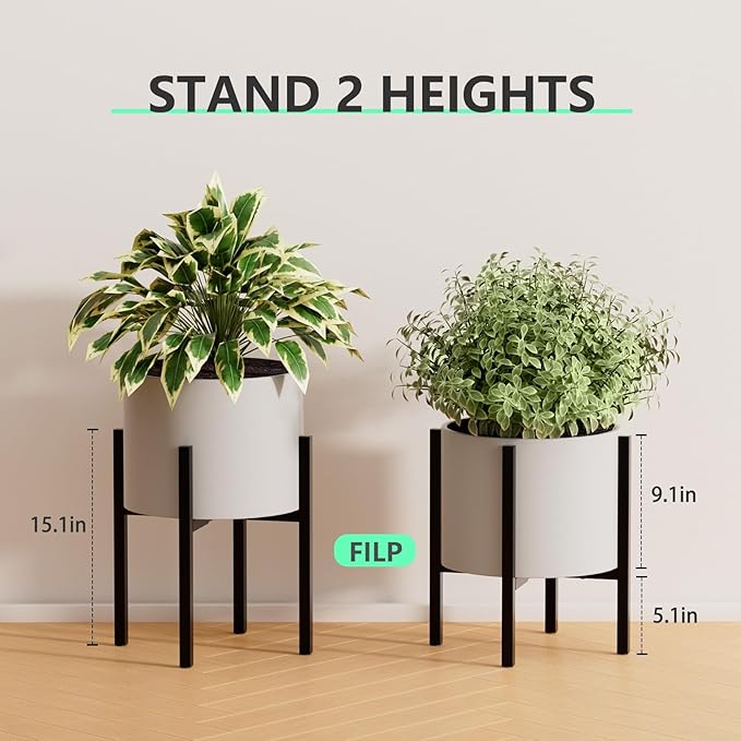 Urban Deco Adjustable Metal Plant Stand Outdoor & Indoor Planter With Stand Fits for 8-14 Inch Plant Holder Mid Century Modern Flower Stand Corner Outdoor Plant Stands for Patio (8-14inch 2PK)