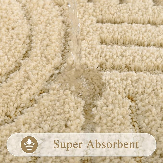 SHACOS Boho Bathroom Rugs 24"x36" Extra Soft Absorbent Microfiber Bath Mats Home Decor Non Slip Bath Rugs Machine Washable Shaggy Carpet for Bath Room Floor Shower Bathtub, Beige 2' x 3'