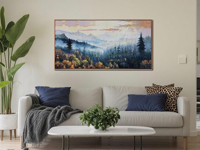 Arjun Forest Landscape Wall Art Canvas Framed, Misty Nature Wall Art for Living Room Painting Scenery Tree Picture Artwork for Bedroom Office Home Wall Decor, Large 40"x20"