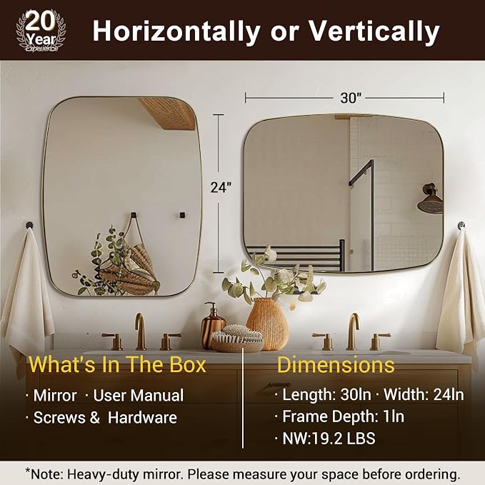 ANDY STAR Oval Mirrors for Bathroom, 24x30 Gold Bathroom Vanity Mirror with Metal Frame, Brass Oblong Mirror for Over Sink, Modern Anti Rust Wall Mounted
