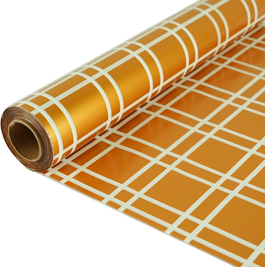 CMFYHM Christmas Cellophane Wrap Roll (34" x 100’Ft) 3 Mil Thicken Long Film Gift Wrappings for Autumn Thanksgiving Baskets, Box,Wine, Christmas Decor(Gold And White)