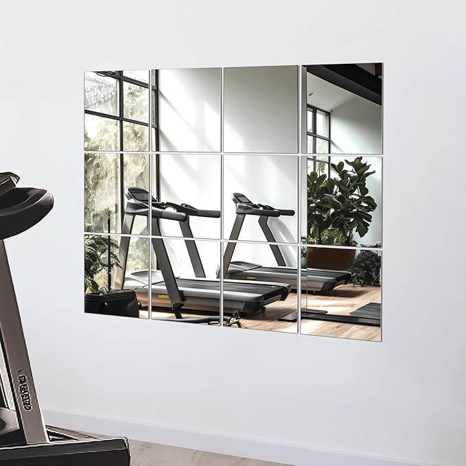 TRAHOME Home Gym Mirror Tiles for Wall, 12"x12"x12PCS Full Length Home Gym Workout Mirror for Garage, Bedroom, Living Room, Over The Door