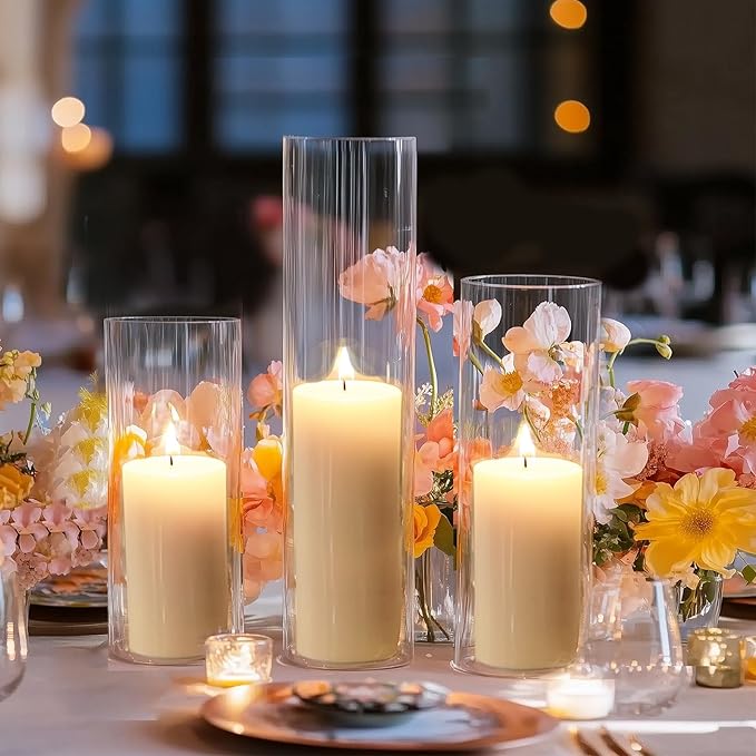 Fixwal 12pcs Clear Glass Cylinder Vases, 4, 6, 8, 10 Inch Tall Cylinder Vases for Centerpieces, Glass Flower Vase Floating Candle Holder Vase for Table Shelf, Party, Wedding, Home Decor
