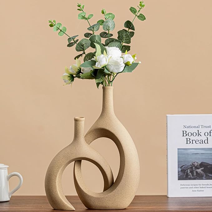 Intertwined Couple Vase Set - 2-Piece Ceramic Vases for Anniversary/Wedding Gifts, Rustic Farmhouse Decorative Vase for Living Room/Dresser, Gifts for Couples (His & Hers)