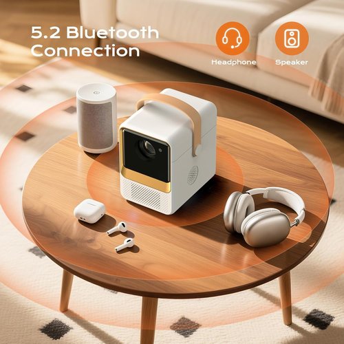 BESGEER Mini Projector - WiFi & Bluetooth 1080p Portable Projector for DIY Rug Tracing | Cream White