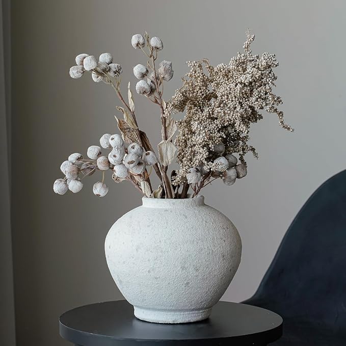 Rustic Terracotta Handle Flower Vase, Height 19.5cm/7.67in Vintage Clay Vases Farmhouse Decor, for Living Room Entryway Table Centerpiece Decor