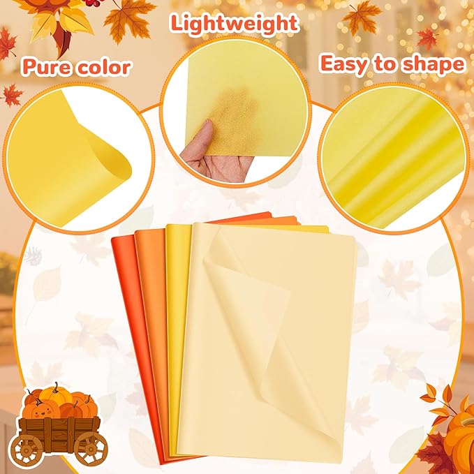 Qilery 500 Sheets Orange Yellow Tissue Paper Bulk for Gift Bags 15 x 20 Inch Acid Free Christmas Packaging Wrapping Paper Sheets for Party Decoration DIY Crafts, Bouquet, Party, Shipping
