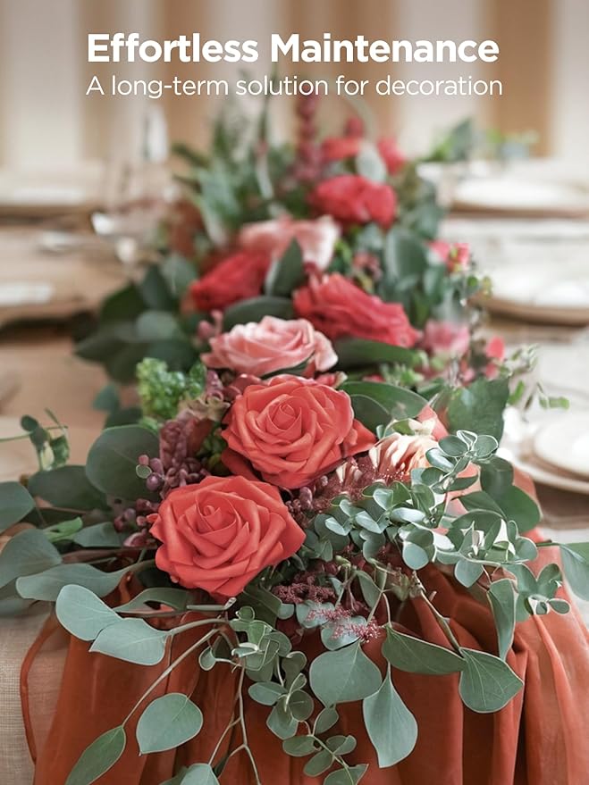 InnoGear Artificial Flowers, 50 Pcs Red Foam Fake Roses Bulk with Stems for Decoration DIY Wedding Bouquets Centerpieces Bridal Shower Party Valentines Christmas Tree