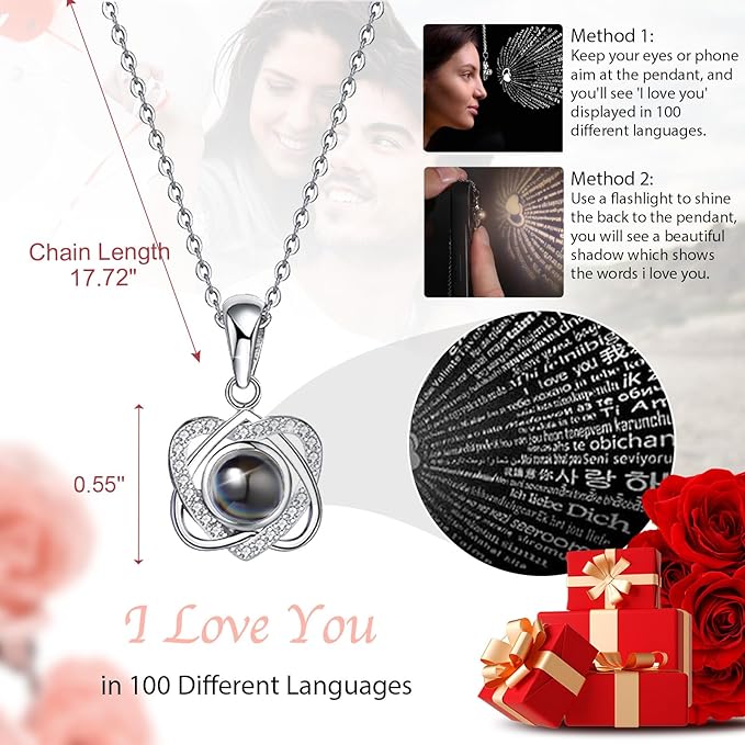 Preserved Real Rose with Heart Necklace , Eternal Flowers Gifts for Women, I Love You Gifts for Mom Wife Grandma Girlfriend, Christmas Valentines Mothers Day Anniversary Birthday Gifts Ideas (pink)